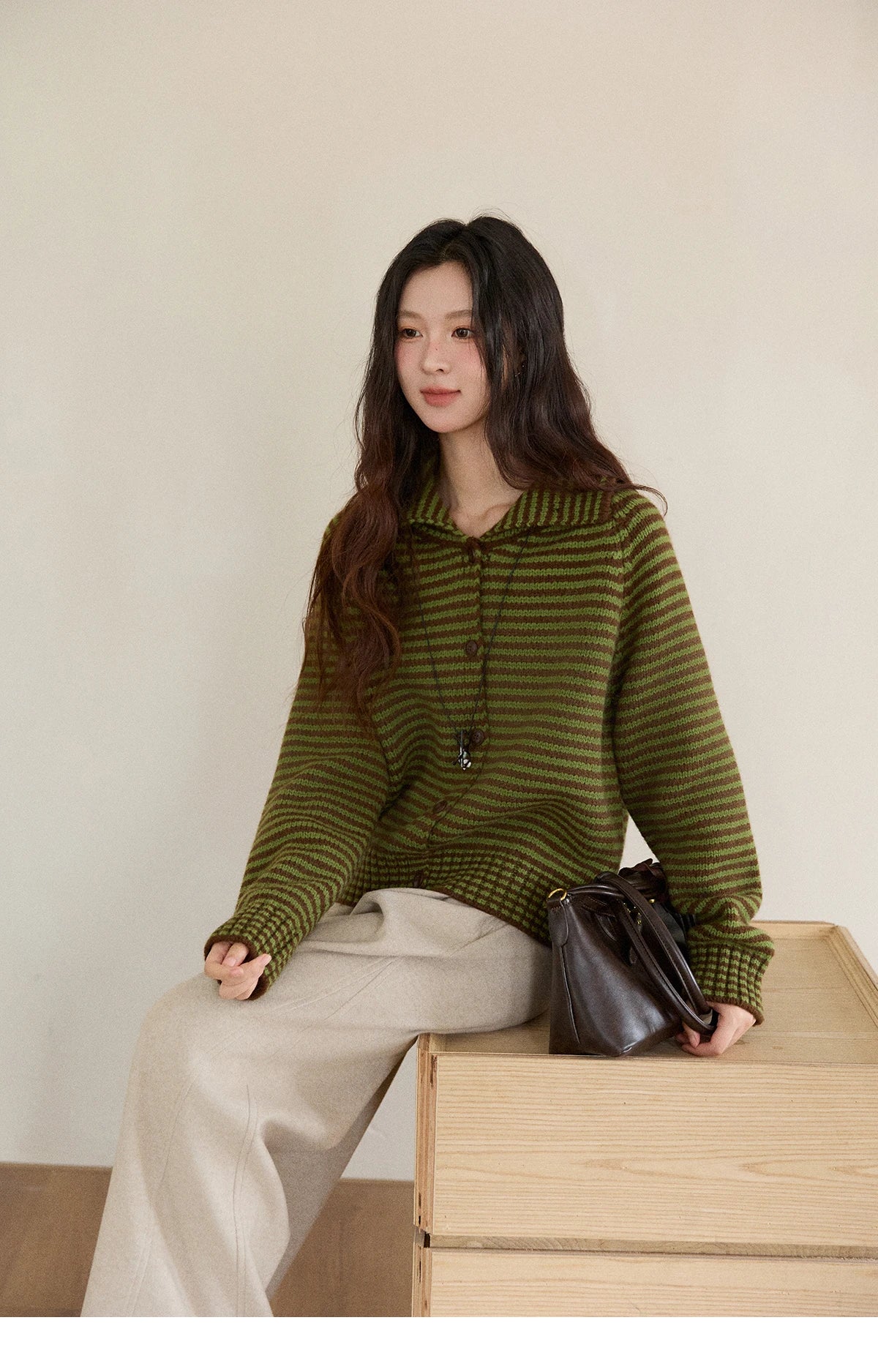 Mishow Striped Stand Collar Raglan Cardigan MXE88Z2690