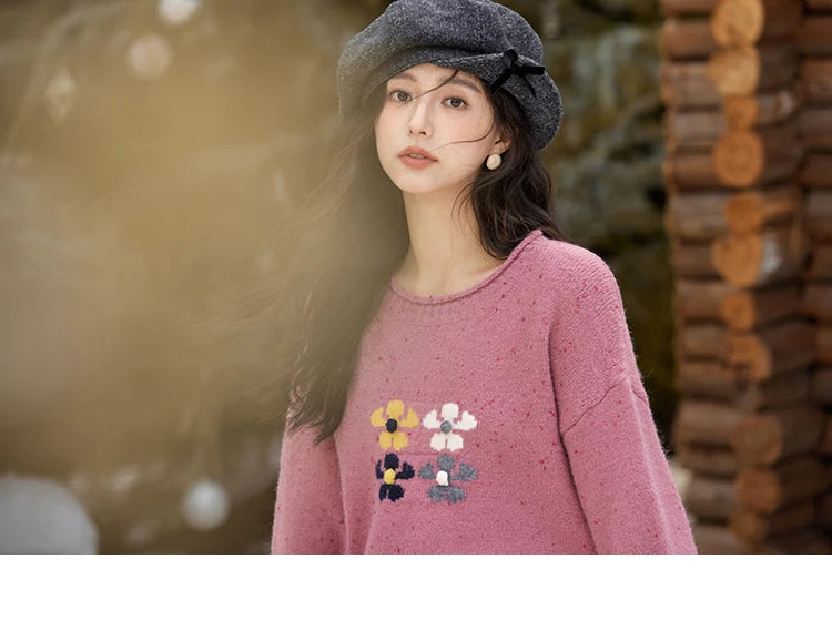 Mishow Wool Blend Flower Color Dots O-Neck Pullover MXD56Z1066