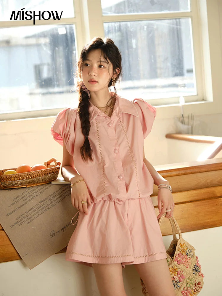 Mishow Loose Button Shirt & Casual Shorts Set MXE34T0591