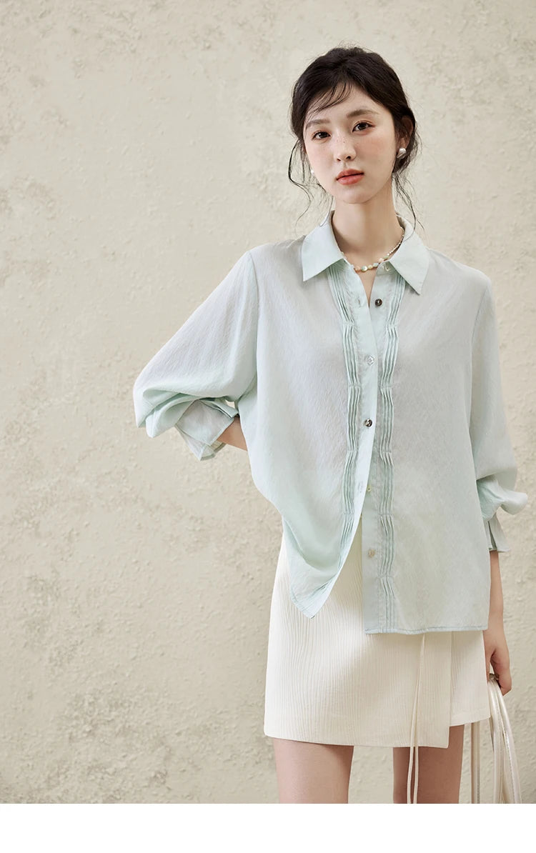 MISHOW Wave Striped Single Breasted Shirt Shell Buttons MXE16C0422
