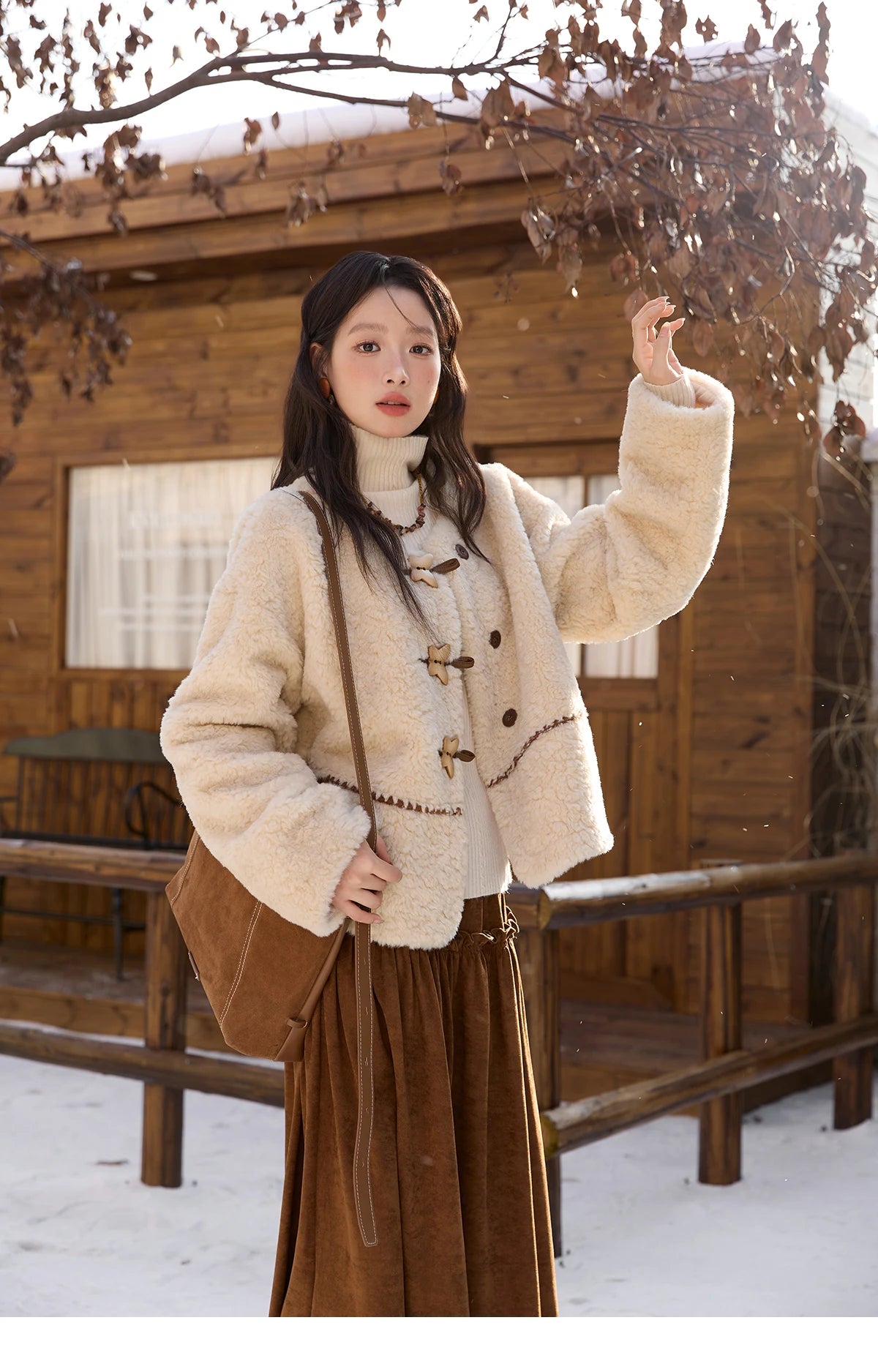 Mishow Retro Apricot Imitation Lambswool Jacket MXE51W0874