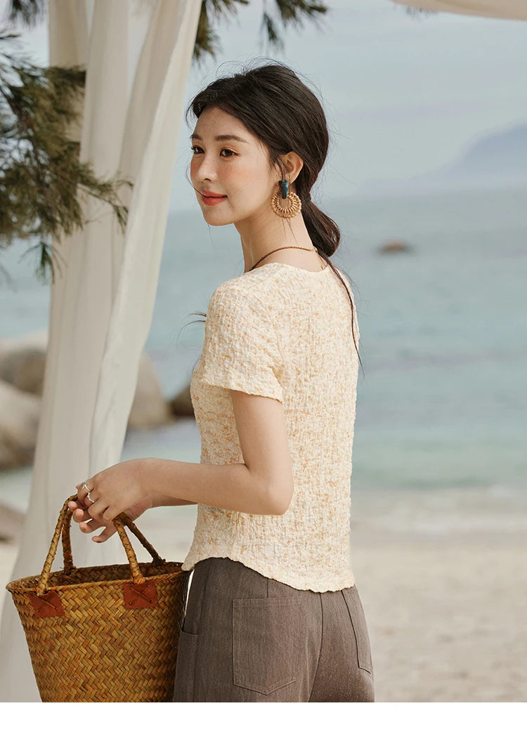 Mishow V-Neck Print Knit Slim Tee MXE31Z1234