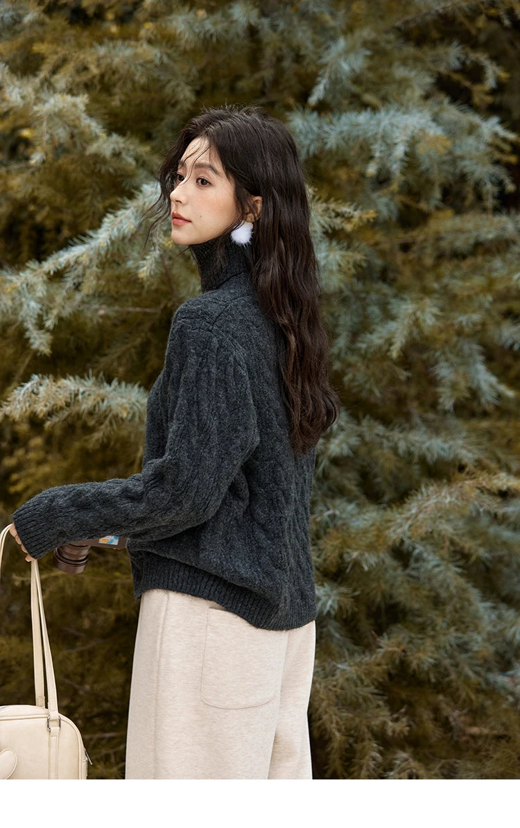 Mishow Turtleneck Texture Solid Warm Pullover MXD57Z1090