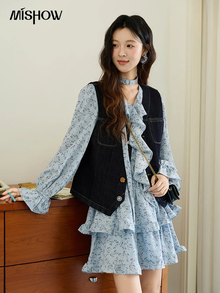 Mishow Denim V-Neck Vest with Pockets MXE45W0868