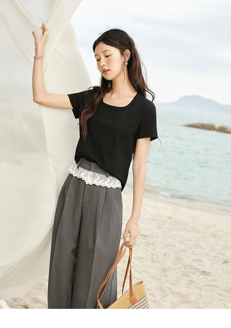 MISHOW Gray High Waist Wide Leg Pants Retro Office MXE32K0921