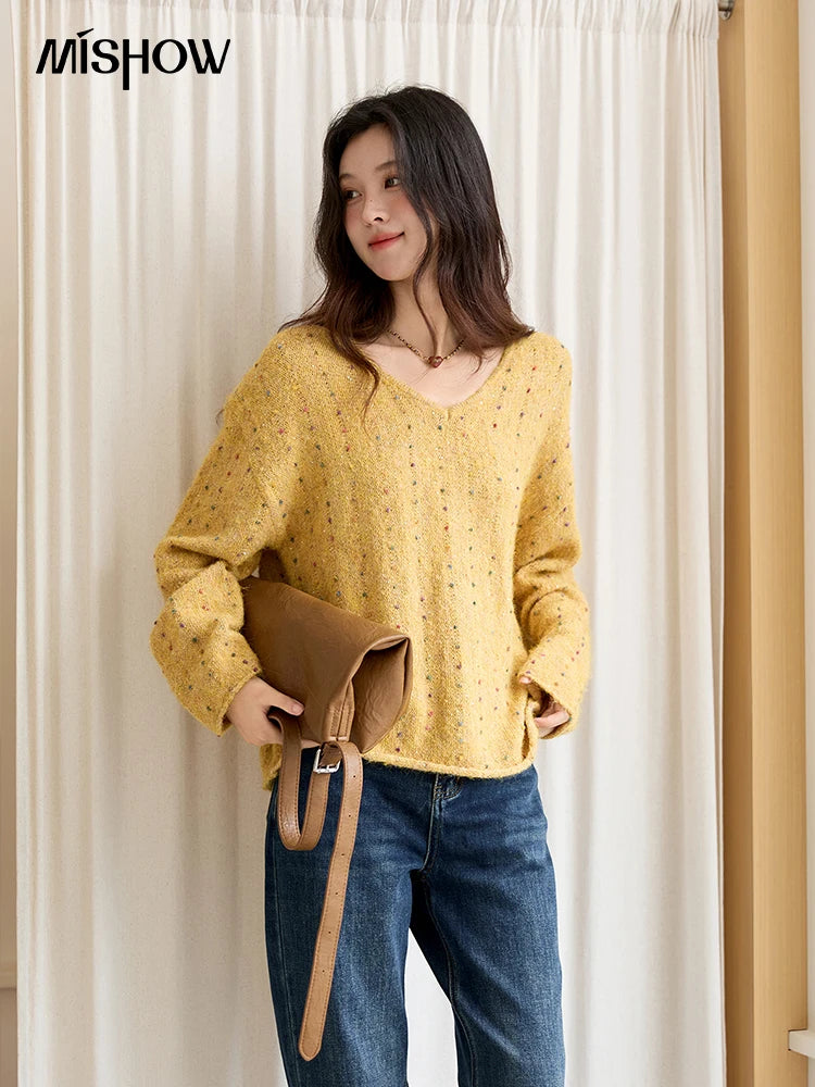 Mishow Retro Yellow Sequins V-Neck Pullover MXE47Z2572