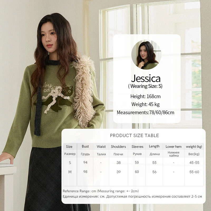 Mishow Cat Jacquard Three-Dimensional Bow Pullover MXE86Z2750