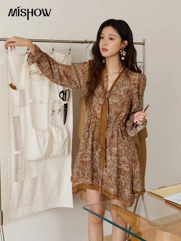MISHOW French Vintage Printed Long-Sleeve Dress MXE46L2518
