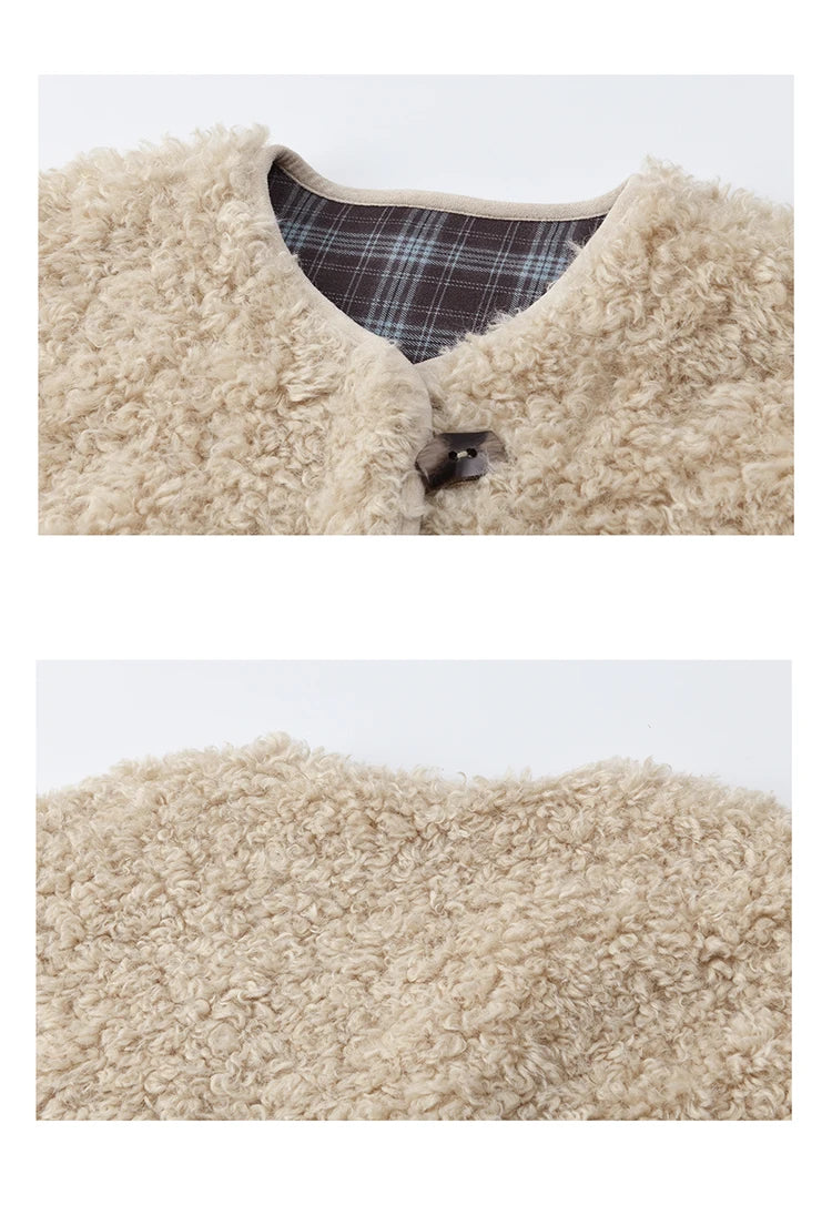 Mishow Plaid Patchwork Curly Lambswool Coat MXE87W0939