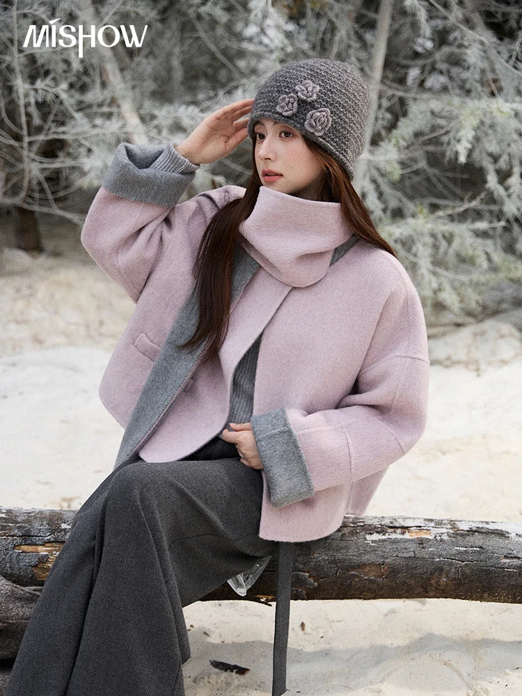 Mishow Tweed Wool Double-Faced Short Coat with Scarf MXE86W0977