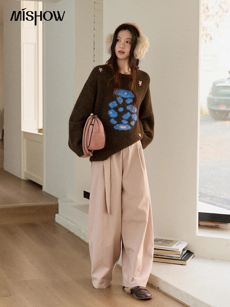 Mishow Lucky Bottle 3D Floral Color Block Sweater MXE91Z2840