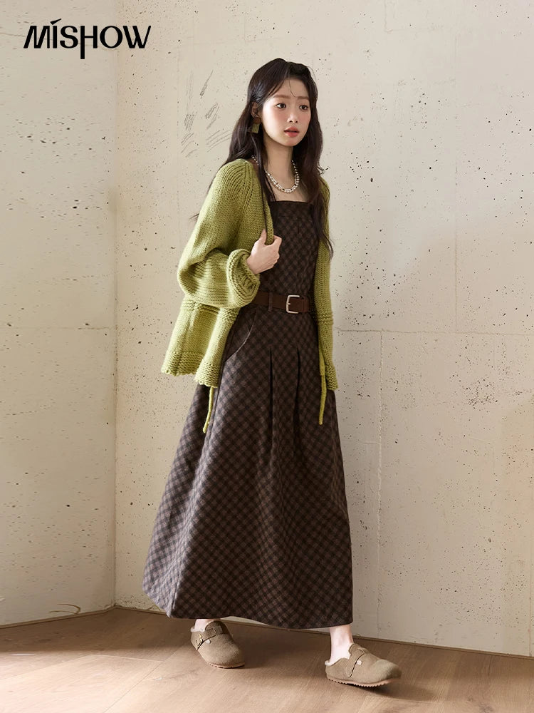 Mishow Avocado Green Lantern Sleeve Lace-Up Cardigan MXE51Z2694