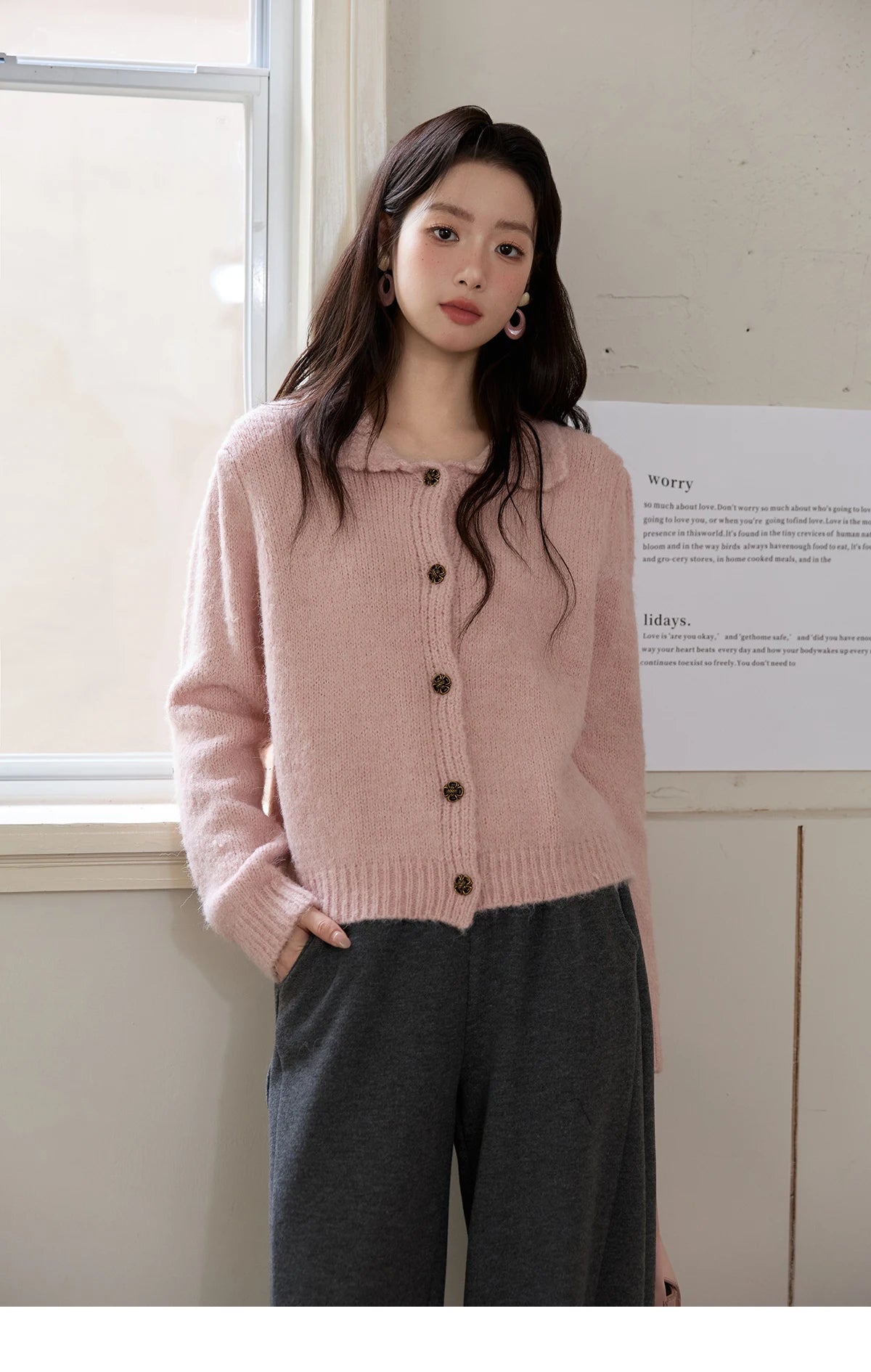 Mishow Pink French Turn-Down Collar Cardigan MXE48Z2569