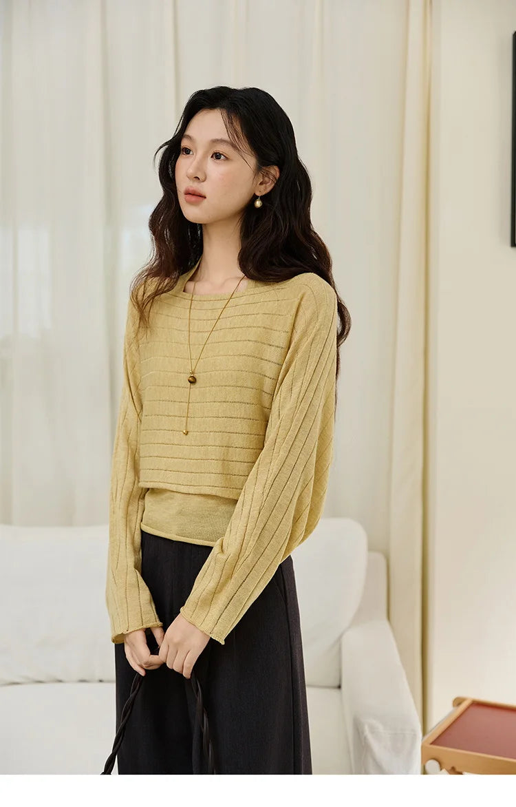 Mishow Striped Hanging Neck Top & Wool Blend Set MXE46T1399