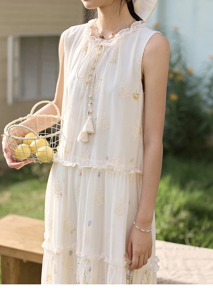 Mishow Mushroom Edge O-Neck Lace Up Tassel Dress MXE36L2253