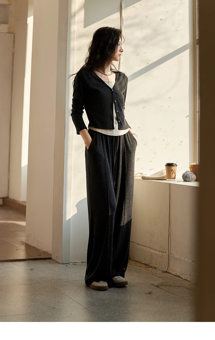 Mishow False Two-Piece Splicing Knit Top & Wide Leg Pants Set MXD35Z0877