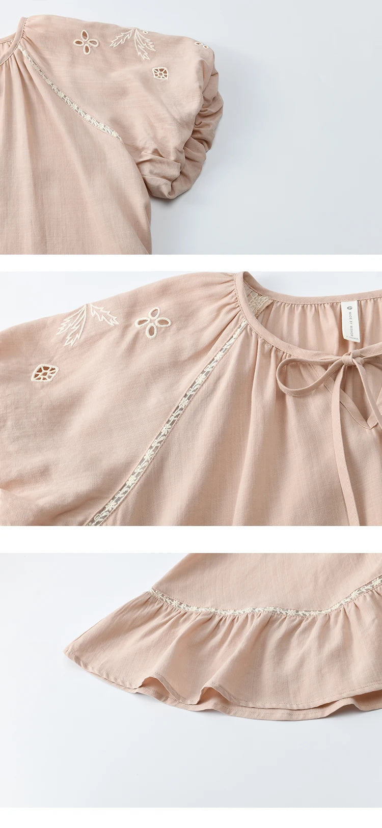 MISHOW Puff Sleeve Blouse Round Neck Hollow Embroidery MXE31X1747