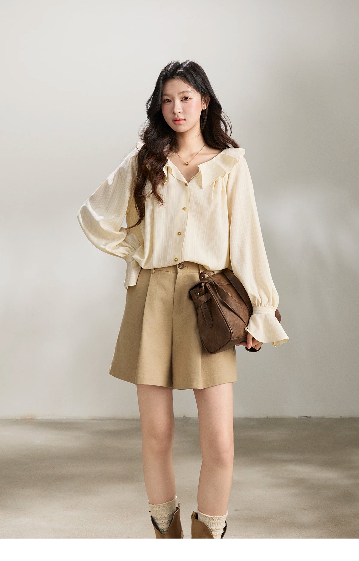 MISHOW Ruffled Collar Striped Shirt Flare Sleeve MXF13C2438