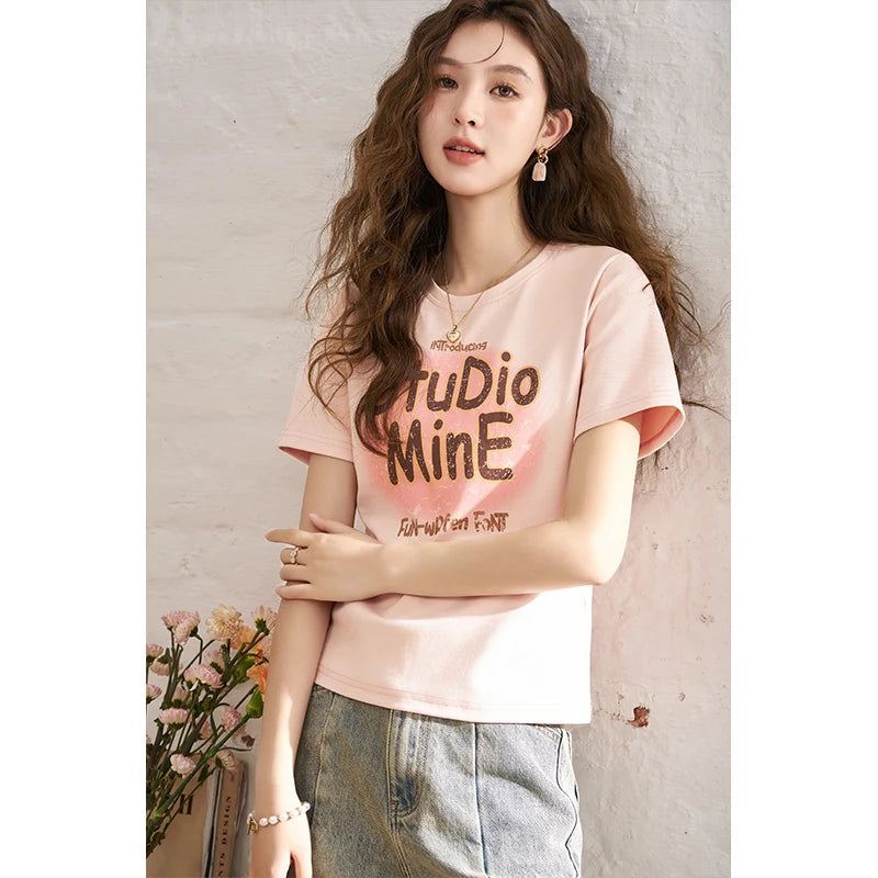 Mishow Letter Print Crew Neck Tee MXD13T0164