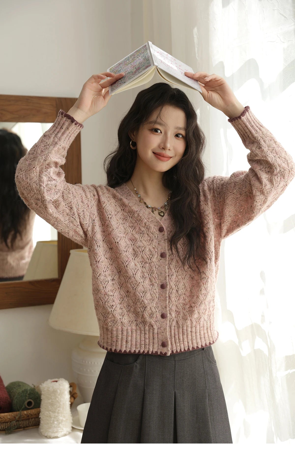 Mishow Colorful Dot Argyle Shell Embroidery Cardigan MXE44Z1364
