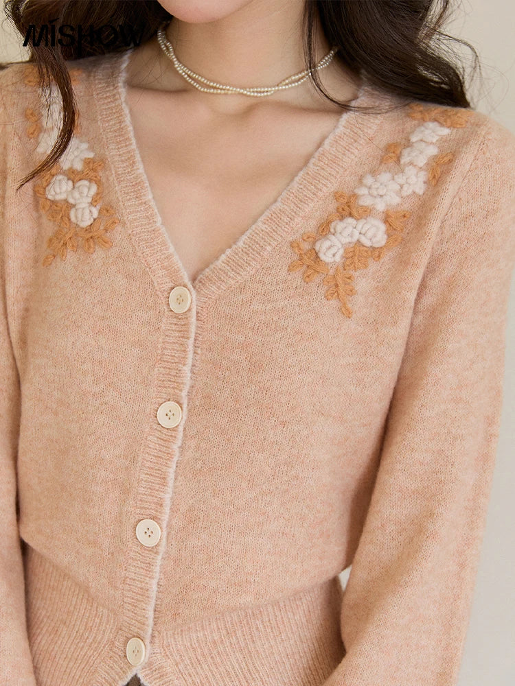 Mishow Floral Embroidery V-Neck Slim Cardigan MXF11Z2917