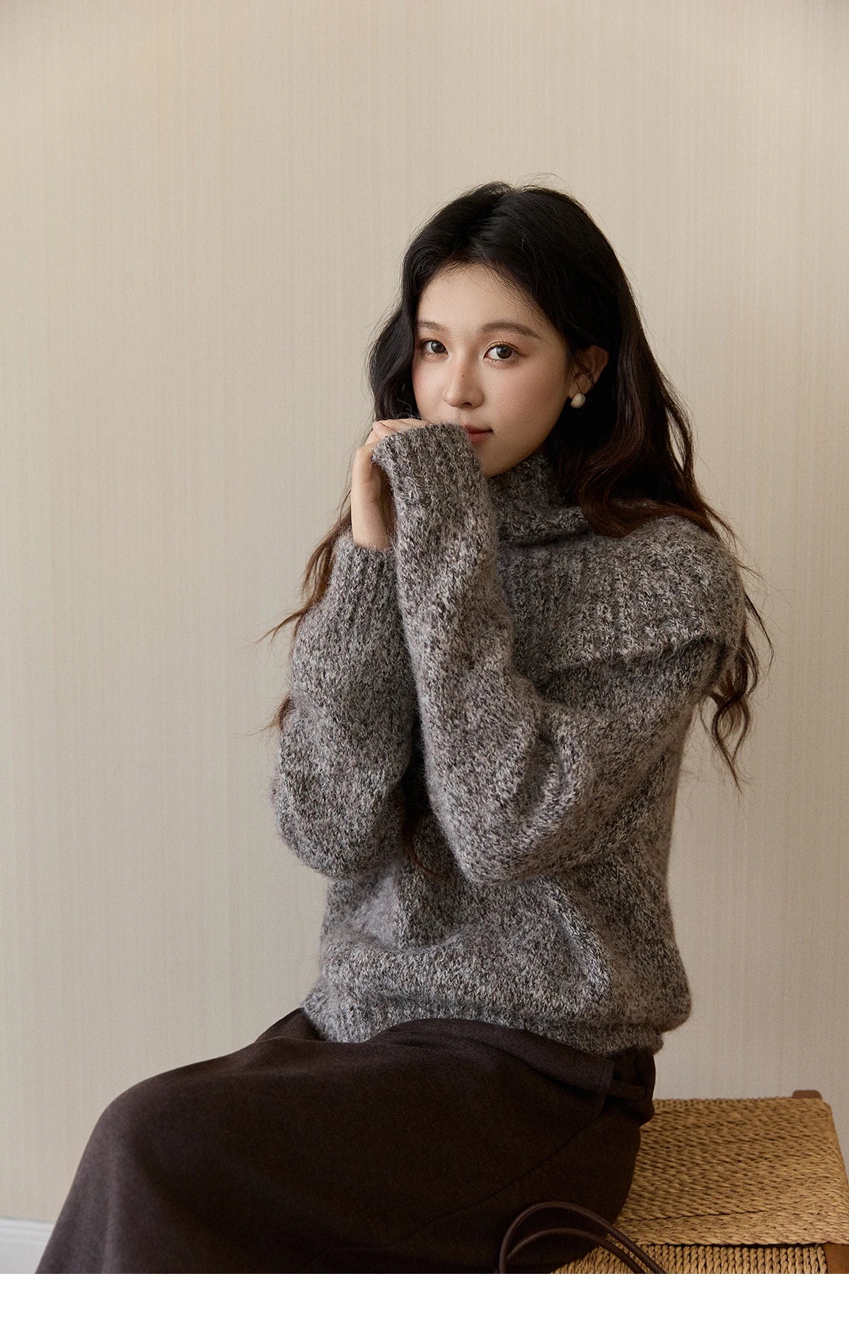 Mishow Gray Textured Button Sweater with Neckwear Scarf MXE94Z2978
