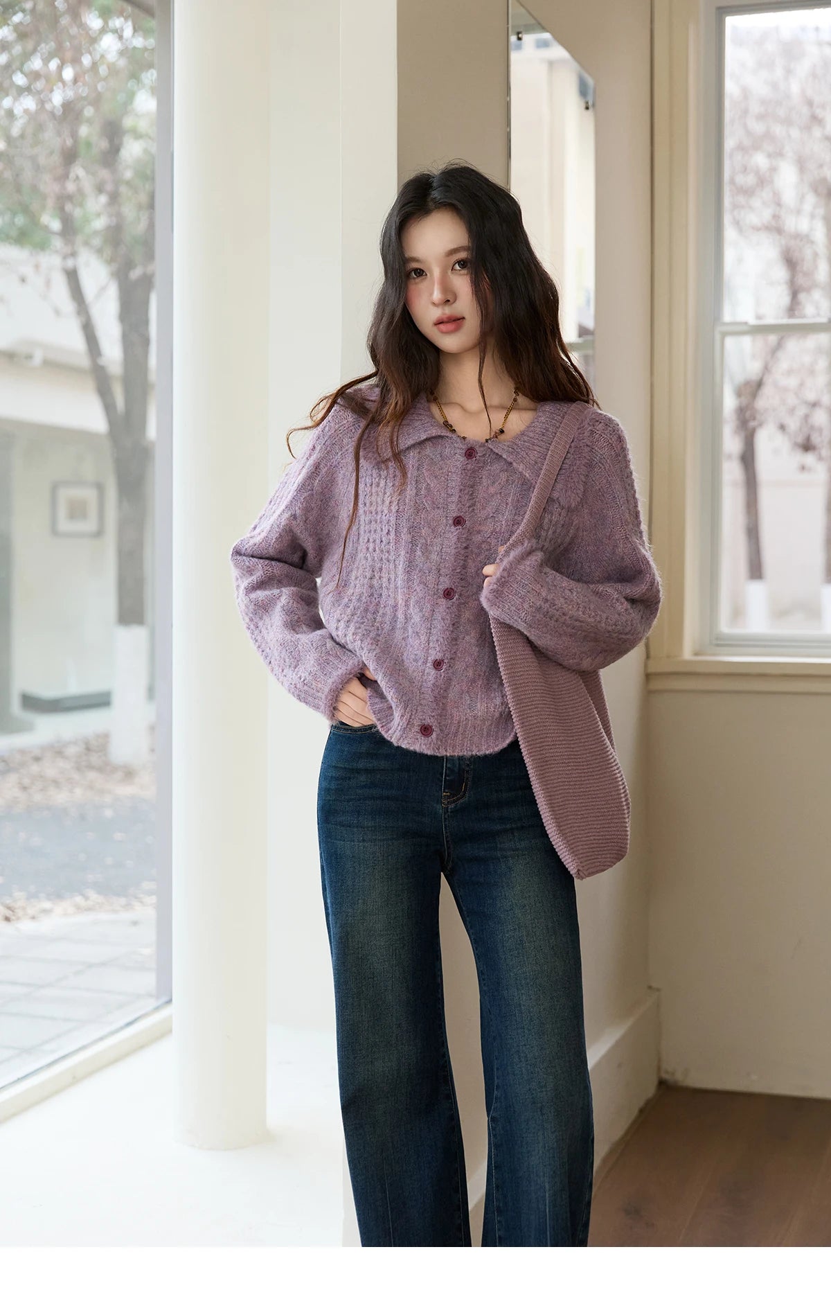 Mishow Purple Turn-Down Collar Imitation Mink Cardigan MXE88Z2616