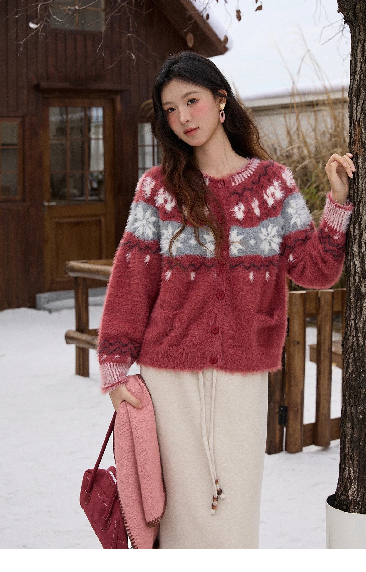 Mishow Red Imitation Mink Fur Snowflake Cardigan MXE91Z2801