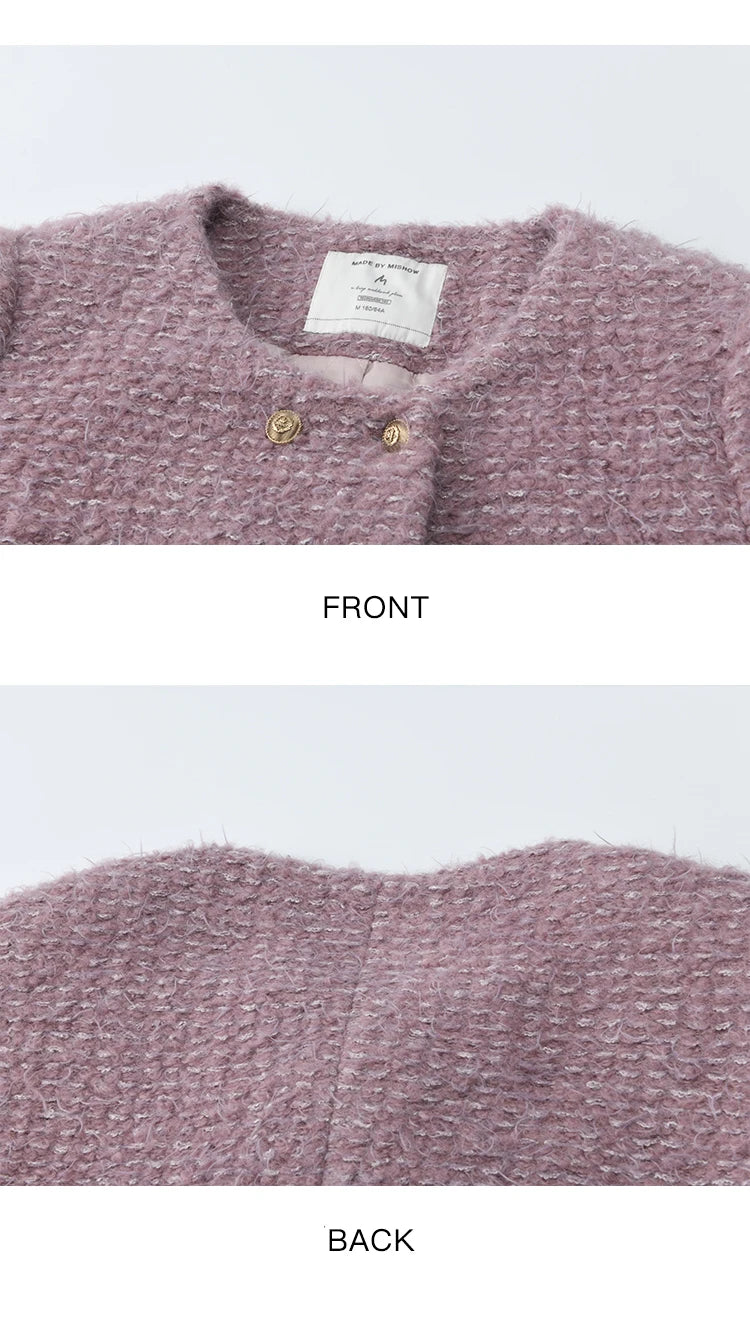 Mishow Purple Double-Breasted Tweed Wool Coat MXE88W0881