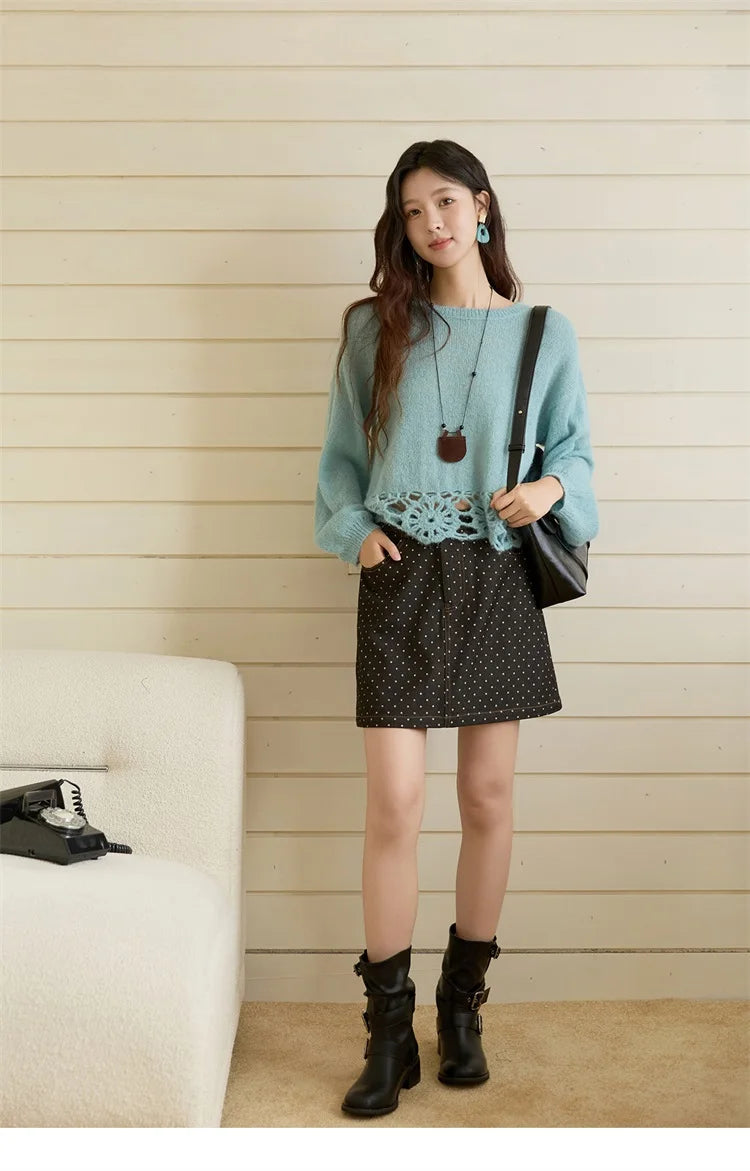 Mishow French Hollow Out Floral O-Neck Sweater MXE44Z2491