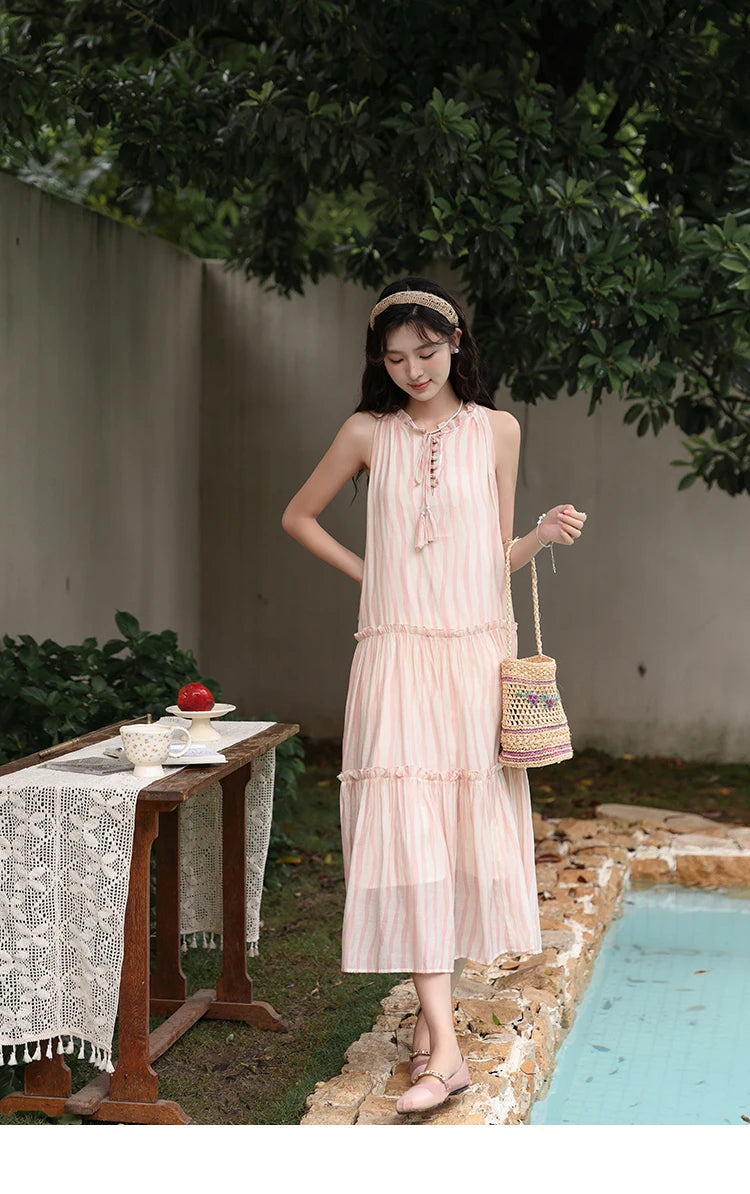 Mishow French Hanging Neck Striped Camisole Dress MXD30L1951