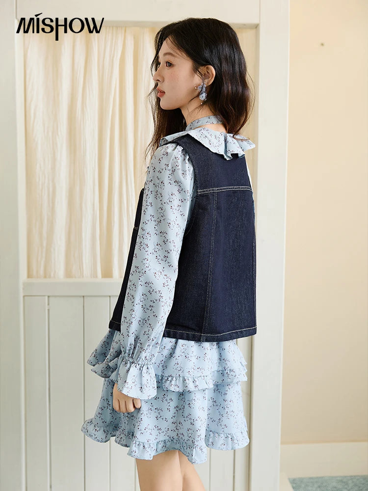 Mishow Denim V-Neck Vest with Pockets MXE45W0868
