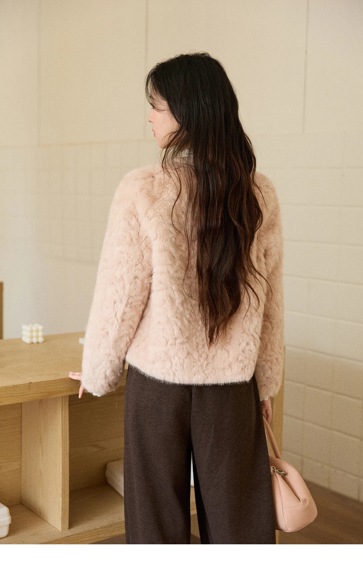 Mishow Sweet Pink Faux Rabbit Fur Coat MXE87W0990