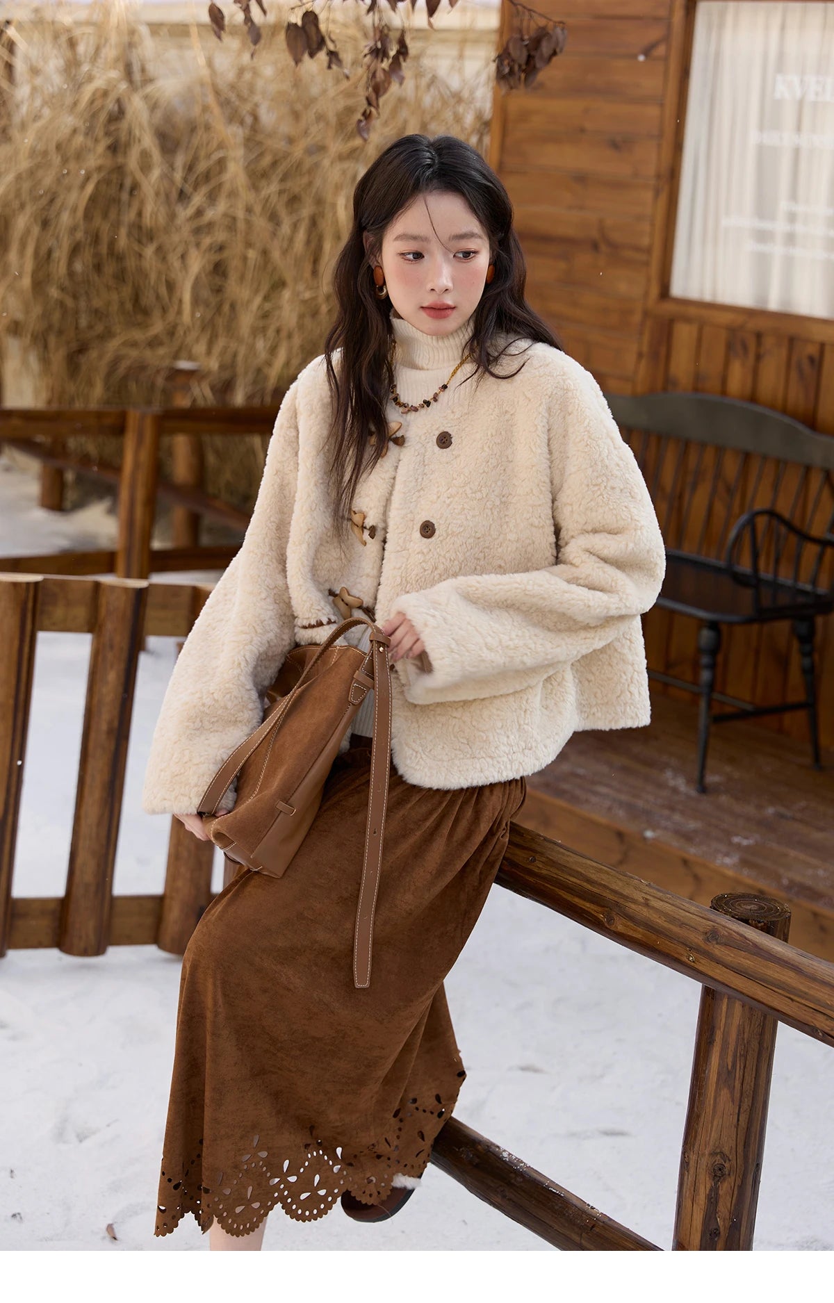 Mishow Retro Apricot Imitation Lambswool Jacket MXE51W0874