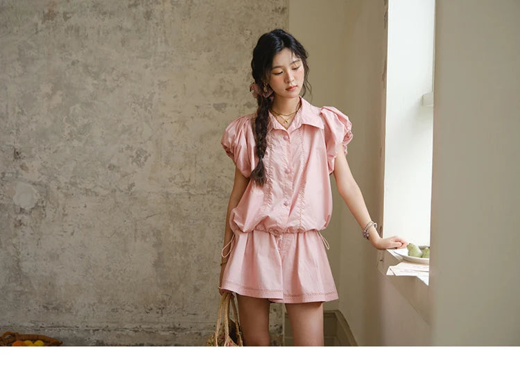 Mishow Loose Button Shirt & Casual Shorts Set MXE34T0591