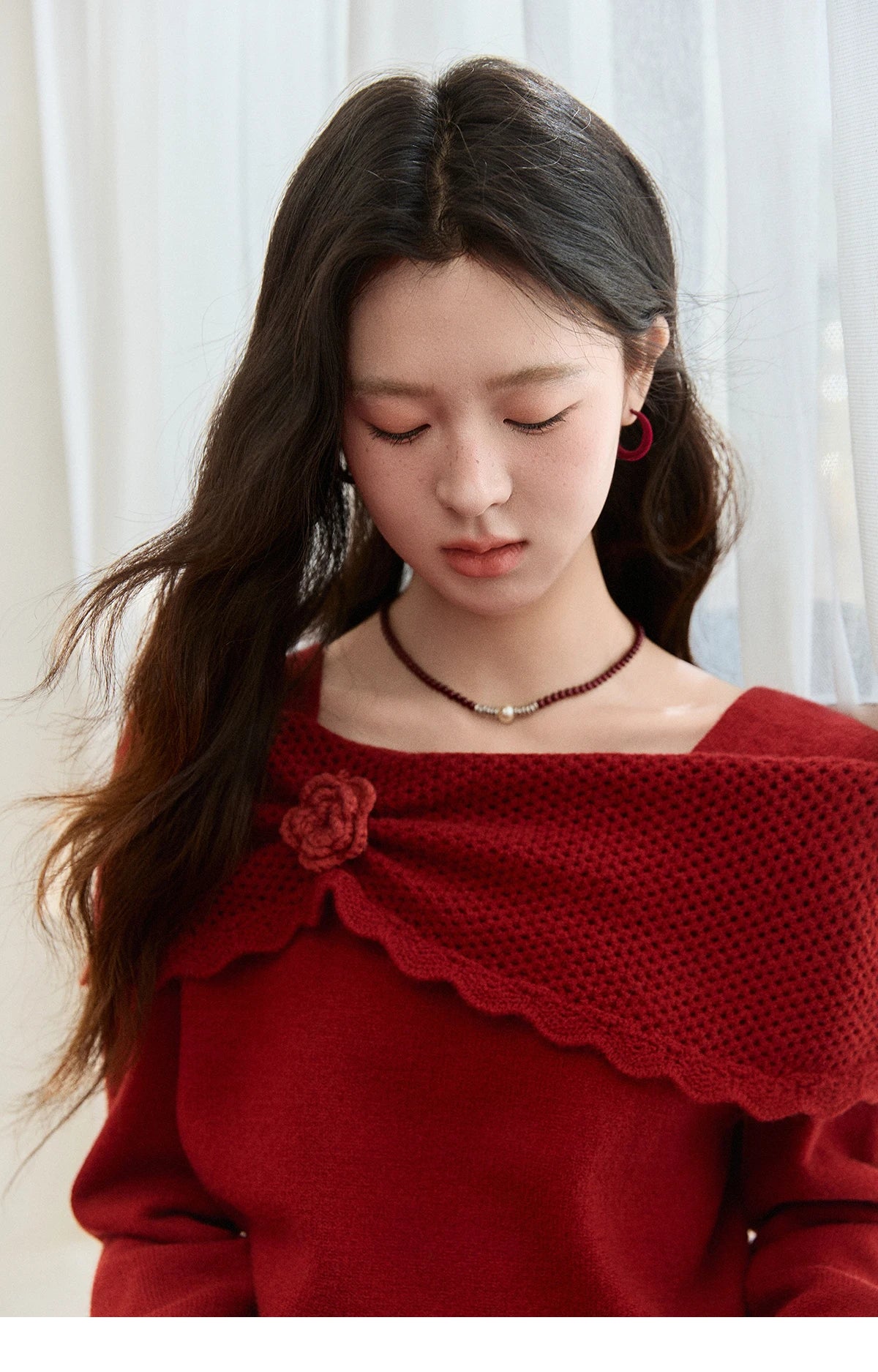 Mishow Christmas Red 3D Flower Alpaca Sweater MXE94Z2889
