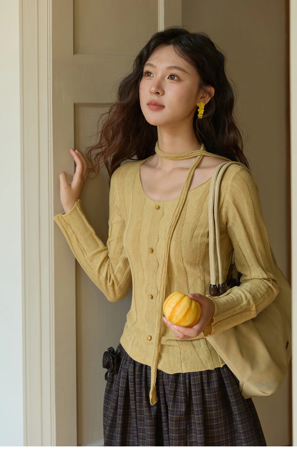 Mishow French Slim Scoop Neck Draped Tie Pullover MXE42Z1322