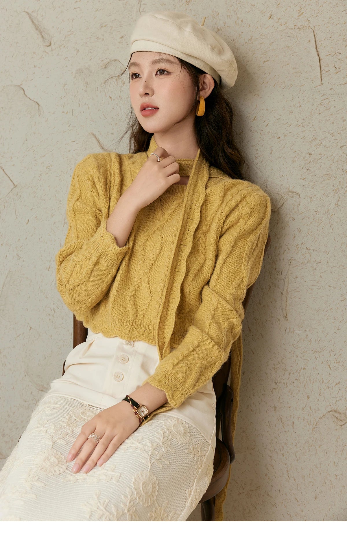 MISHOW Romantic Lace Wave Knit Sweater with Belt MPD42Z0736