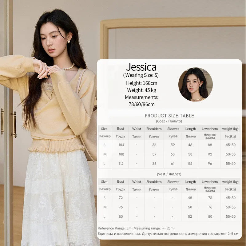 Mishow Yellow Ruffled Camisole & Lace Cardigan Set MXF11T1472