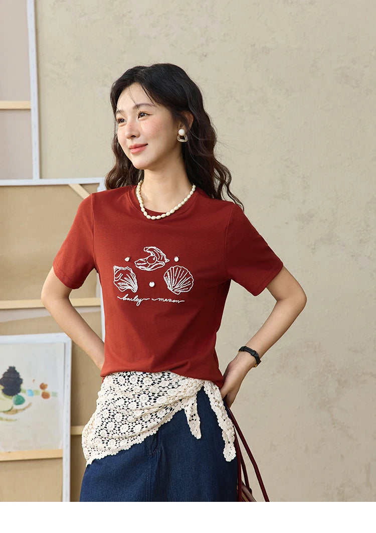 Mishow Shell Embroidered Round Neck Tee MXE34T0570