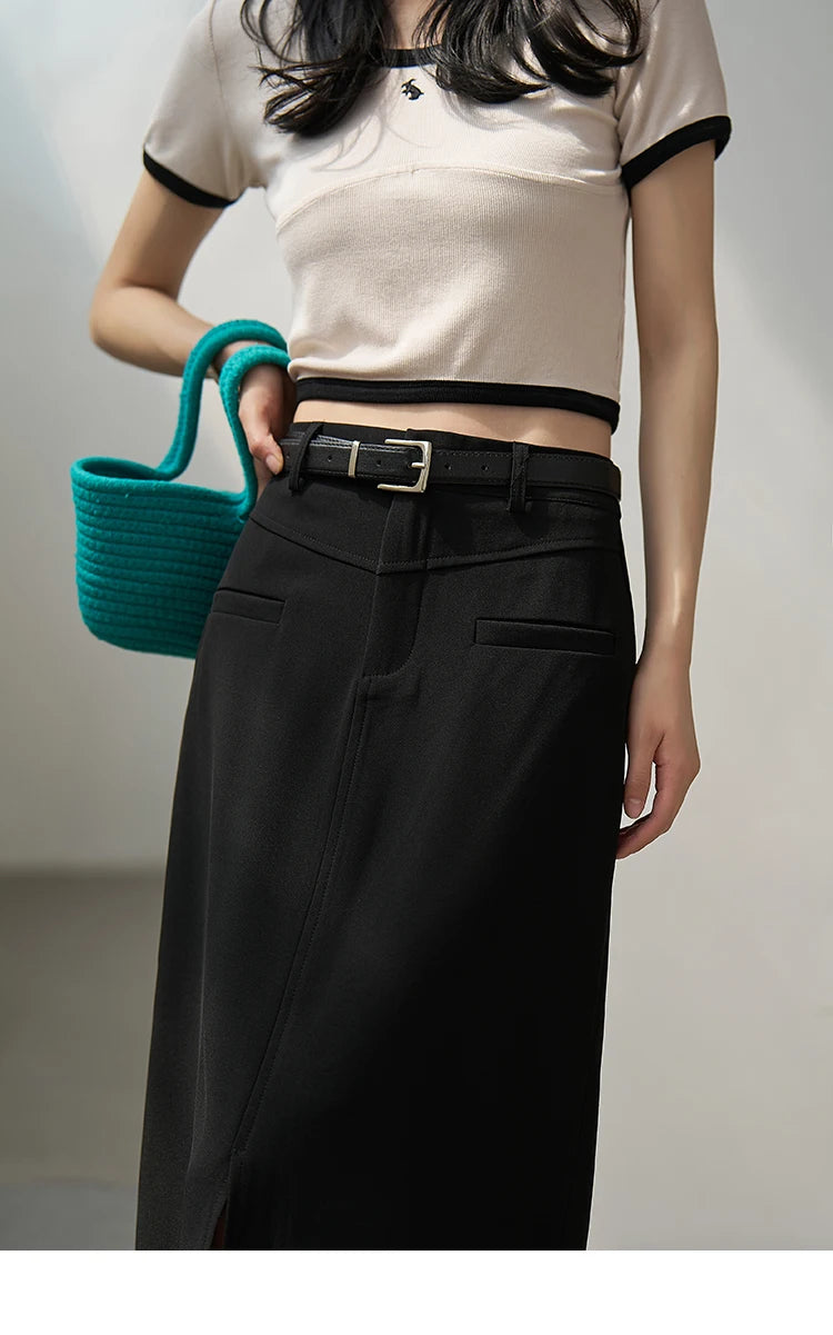 MISHOW Suit Straight Midi Skirt High Waist Slim Front Fork Rear Elastic MXC15B0026