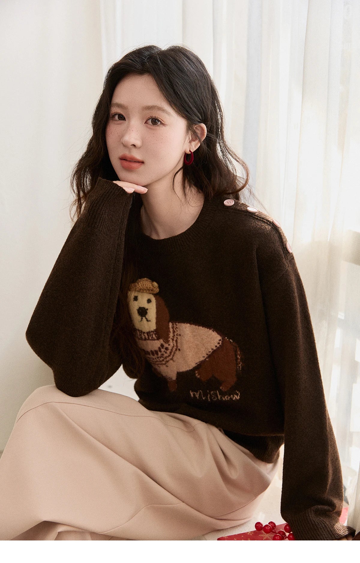 Mishow French Crew Neck Dog Jacquard Pullover MXE94Z2890
