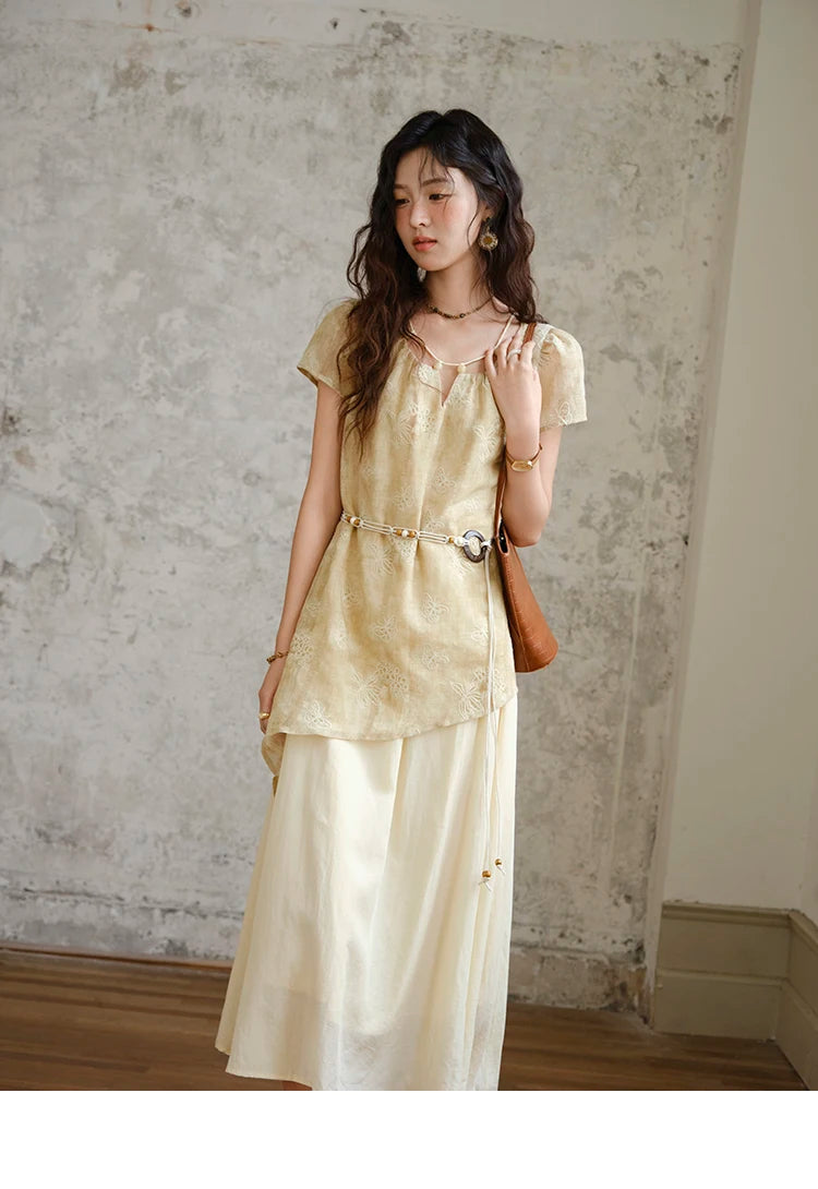 Mishow Butterfly Embroidery Splicing Belt Dress MXE36L2250