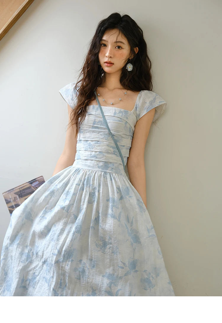 Mishow Square Neck Flying Sleeve Print Dress MXE35L2274