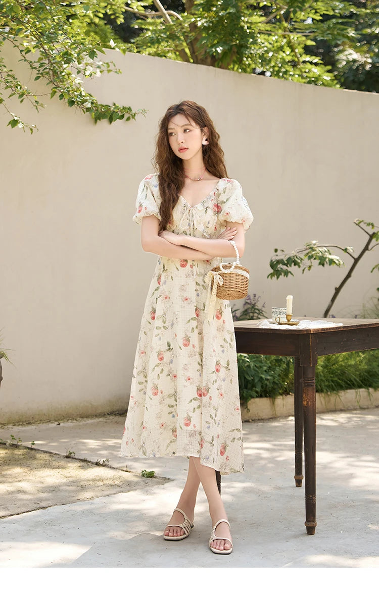 Mishow French A-Line Ruffled V-Neck Puff Sleeve Dress MXC33L1465
