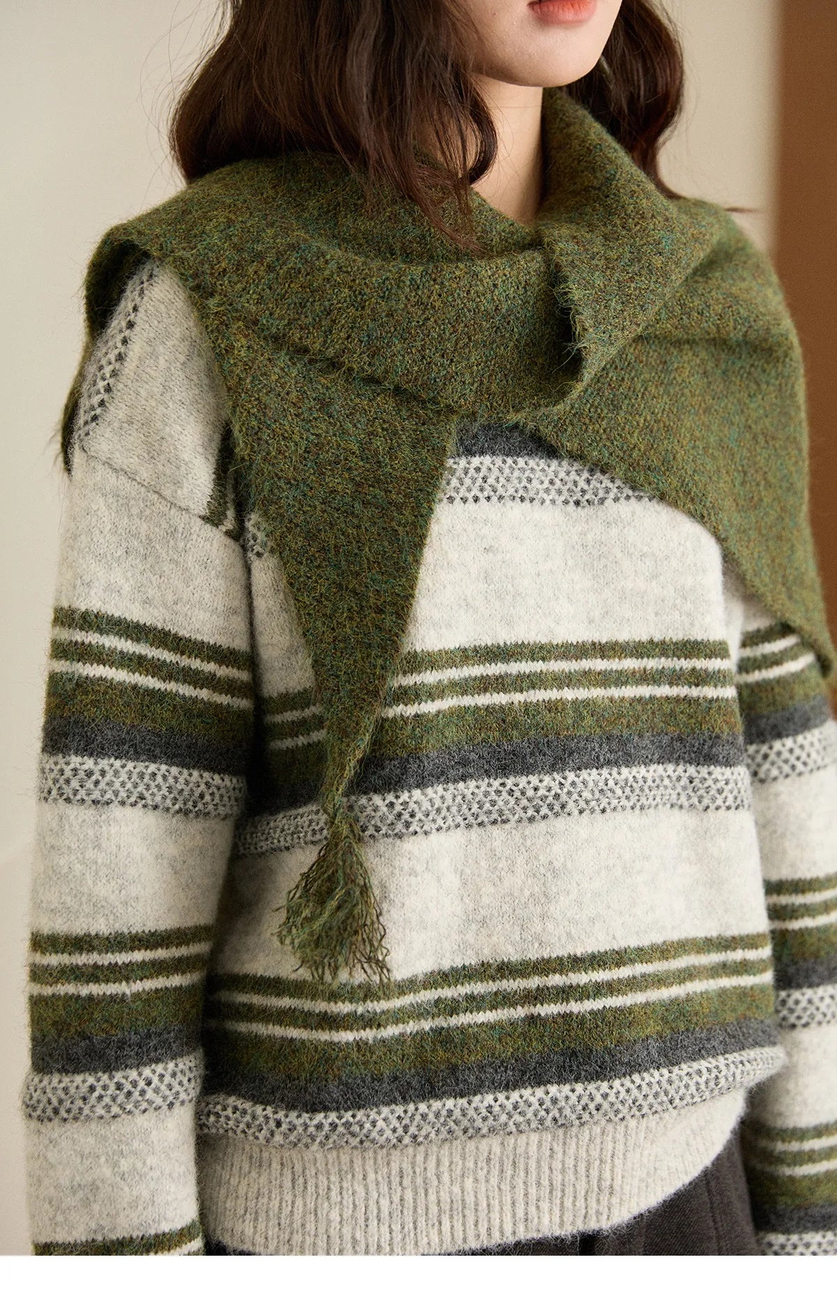 Mishow Wool Blend Retro Striped Sweater with Scarf MXE94Z2987