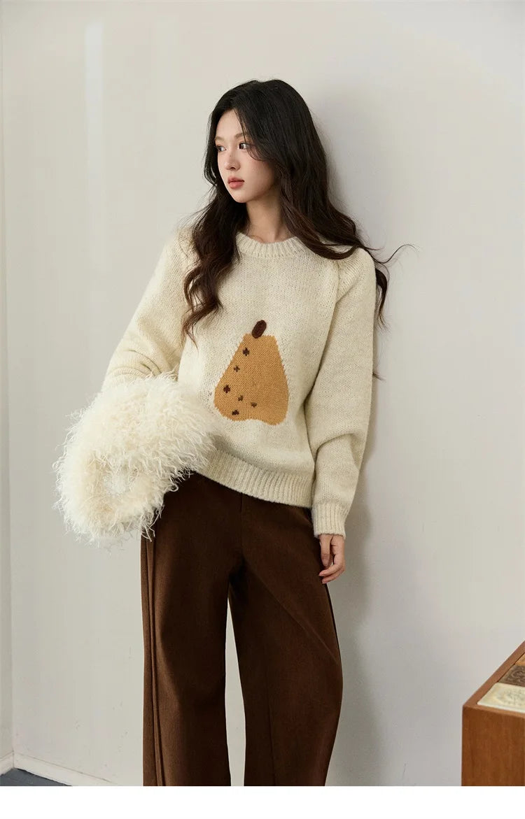 Mishow Pear Pattern Jacquard Crew Neck Pullover MXE94Z2959
