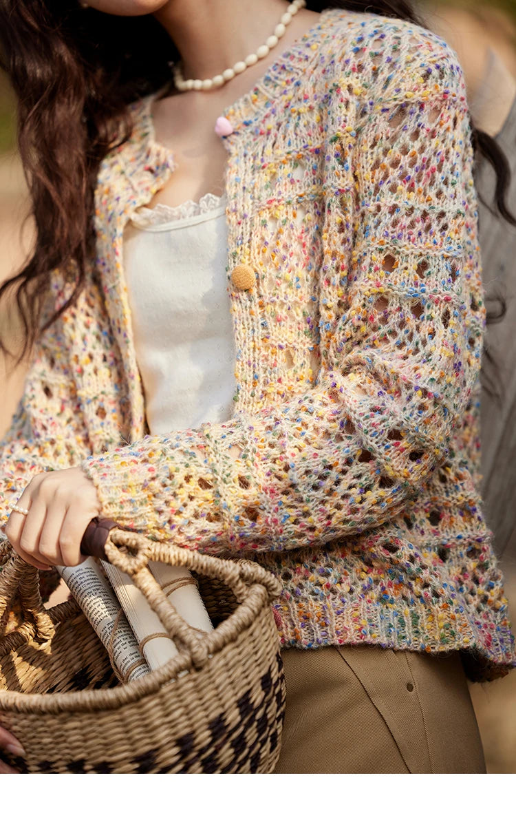 Mishow Rainbow Button Hollow Knit Cardigan MXE13Z1110
