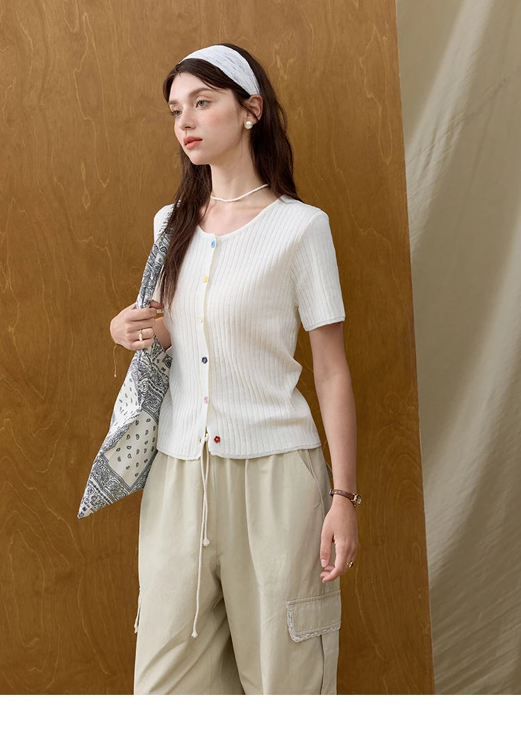 Mishow Short Sleeve Round Neck Summer Cardigan MXE34Z1268