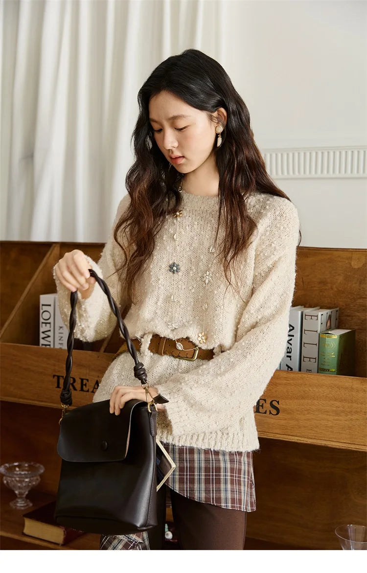 Mishow Belt Waist Drop Shoulder Wool Pullover MXE46Z2582